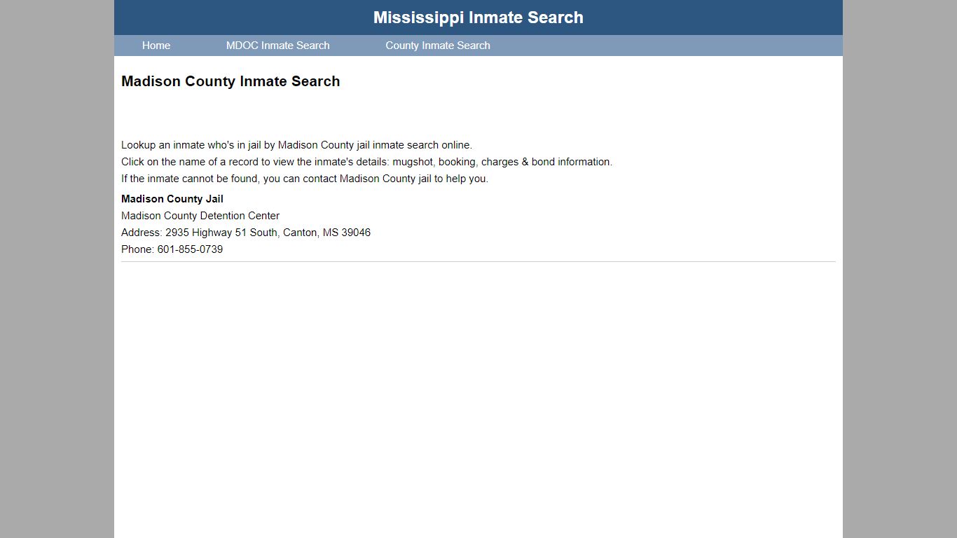 Madison County Inmate Search - Mississippi Inmate Search