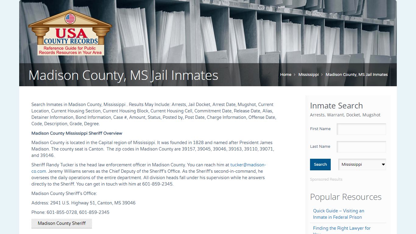 Madison County, MS Jail Inmates | Name Search